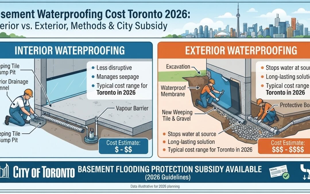 Basement Waterproofing Cost Toronto 2026: Interior vs. Exterior, Methods & City Subsidy | David Reno
